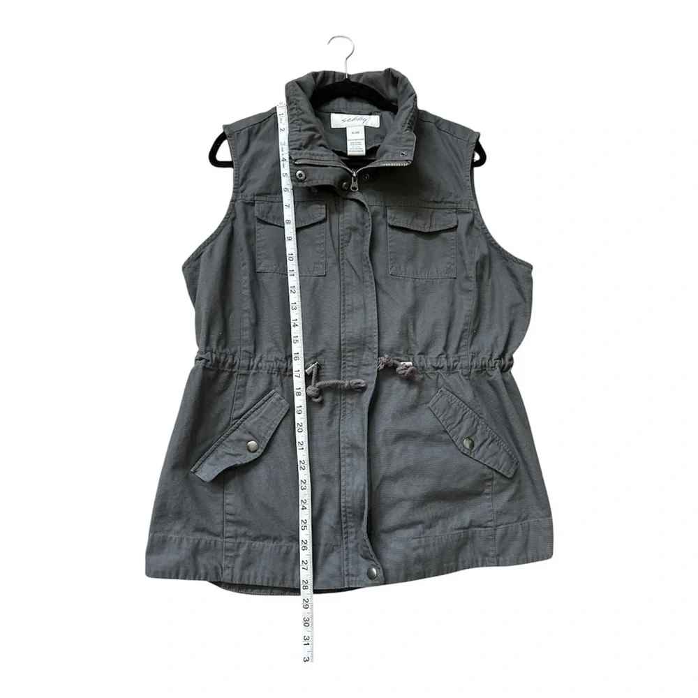 SEBBY BLUE GRAY UTILITY VEST DRAWSTRING WAIST ZIP UP BUTTON POCKETS SIZE XL - Picture 3 of 5